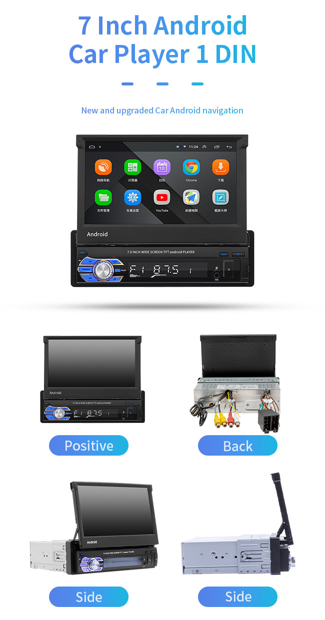 7 Inch GPS Car Mount Tablet Android 1 DIN Telescopic Screen Car Player Wifi HD 1080P