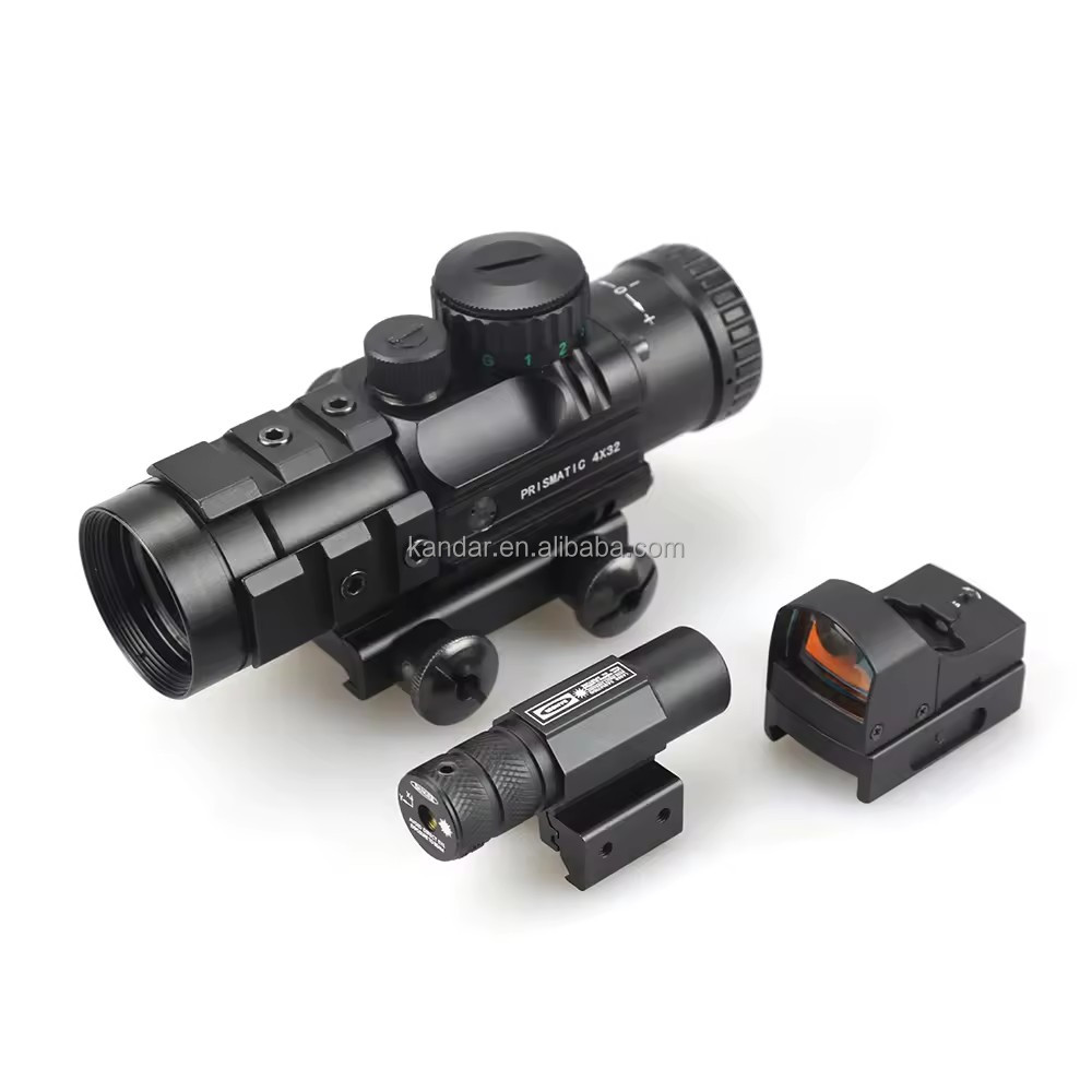 155mm Length Prismatic Scope Hunting 4x32 with Red Laser and Mini Red Dot