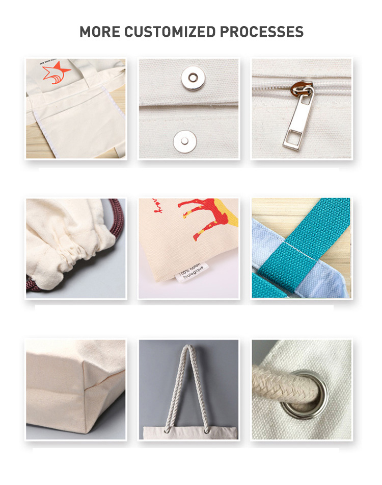 Blank Leather Handle Custom Linen Cotton Canvas Tote Bag With Pocket