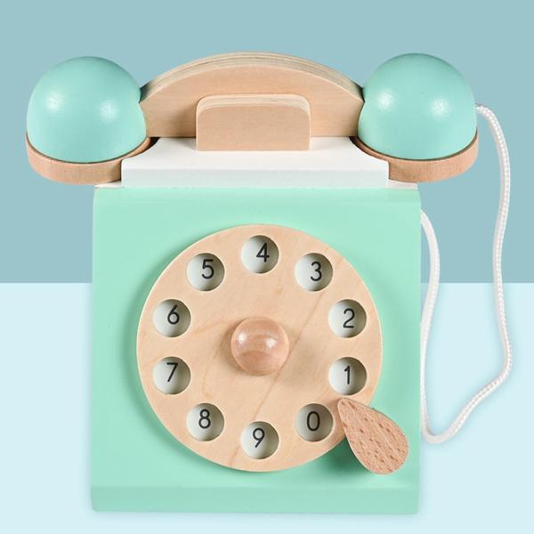 Retro Simulation Phone Playset Wooden Toys Role Play Educational