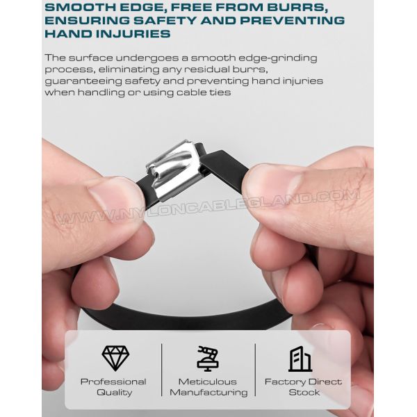 PVC Coated Metal (Stainless Steel) Cable Ties, Version 316L, 316 or 304, L: 200~1100mm x W: 16mm, 200 Lbs, Outdoor Use