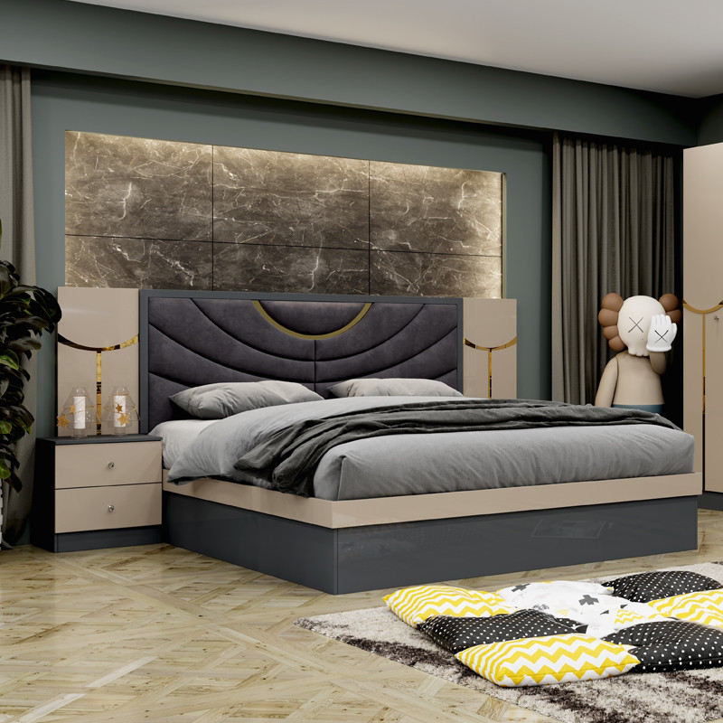 Wholesale Cheap Luxury Wood Frame Double King Size Bed Set Modern Home Turkish Wooden MDF Full Bedroom Sets Furniture