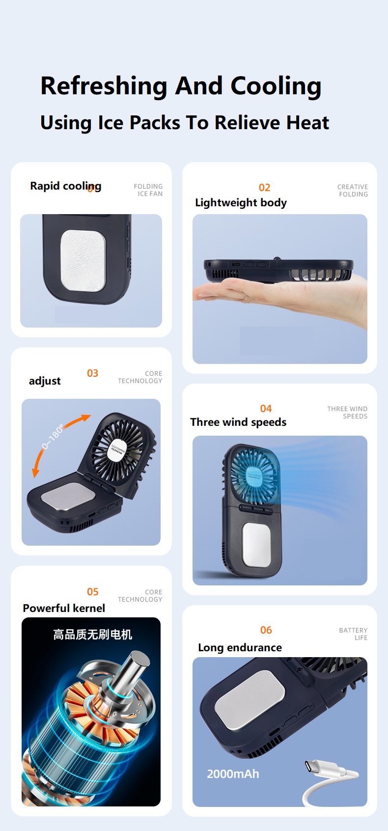 3.7V Cold Compress Handheld Folding Fan Portable Table Mini Fan for Neck Cooling Gift