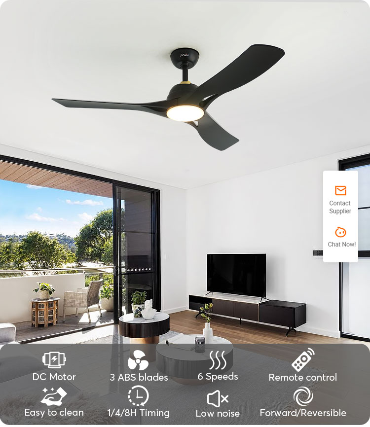 110-240v/50-60Hz ABS Black Blades Ceiling Fan with Remote Control and Dimmable Lighting