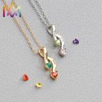 Engravable Stainless Steel Necklace With Birthstone Inlayed Pendant