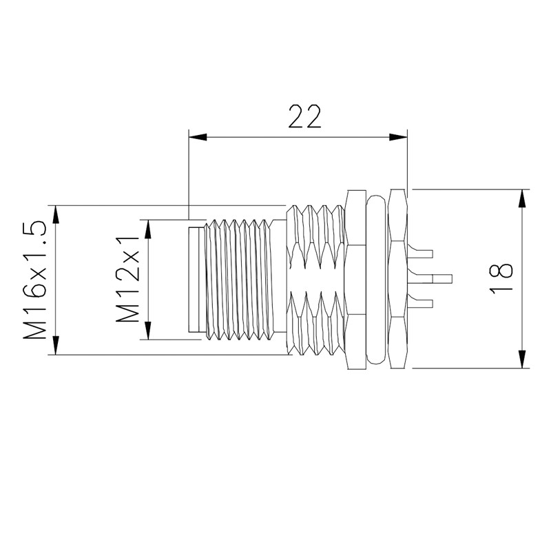 Factory Automation M12 Waterproof Connector 300V 8 Pin Straight Solder Type Connector