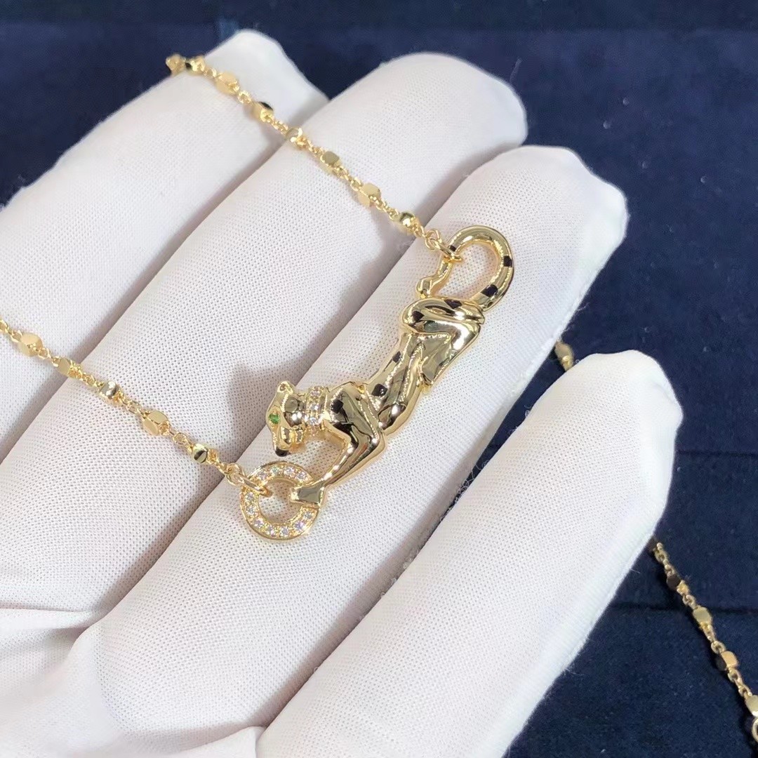 Car Tie 18k Gold PanthèRe De Car Tier Necklace Rose Gold Tsavorite Garnets VVS Diamonds