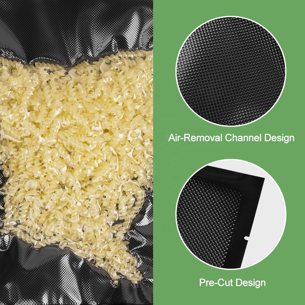 Custom Print Black Vacuum Seal Bags Food Grade Plastic Packaging Recyclable