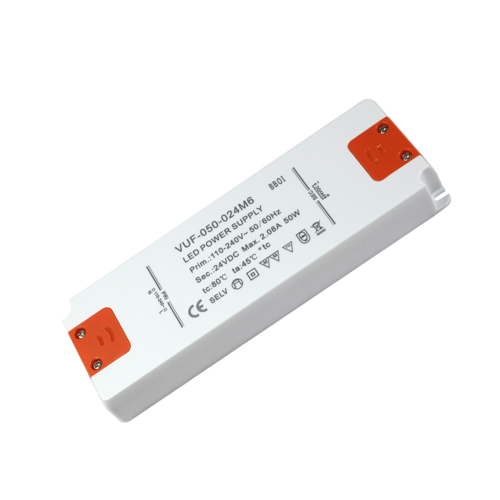 Indoor Lightweight Constant Voltage LED Driver 24V 50W Plastic Case IP20