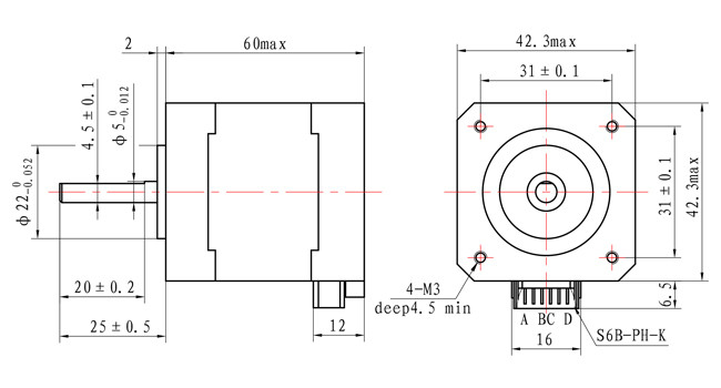 3D Printer Nema 17 60mm Hybrid Stepper Motor 0.5A 0.78N.M 2 Phase