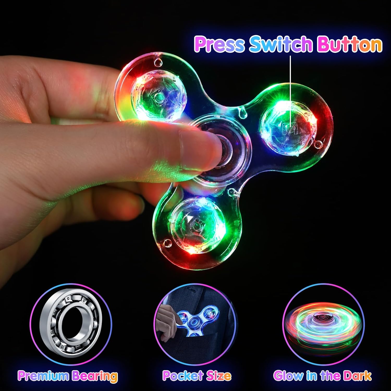 LED Light Up Fidget Spinners for Kids Party Goodie Bag Stuffers and Pressure Relief