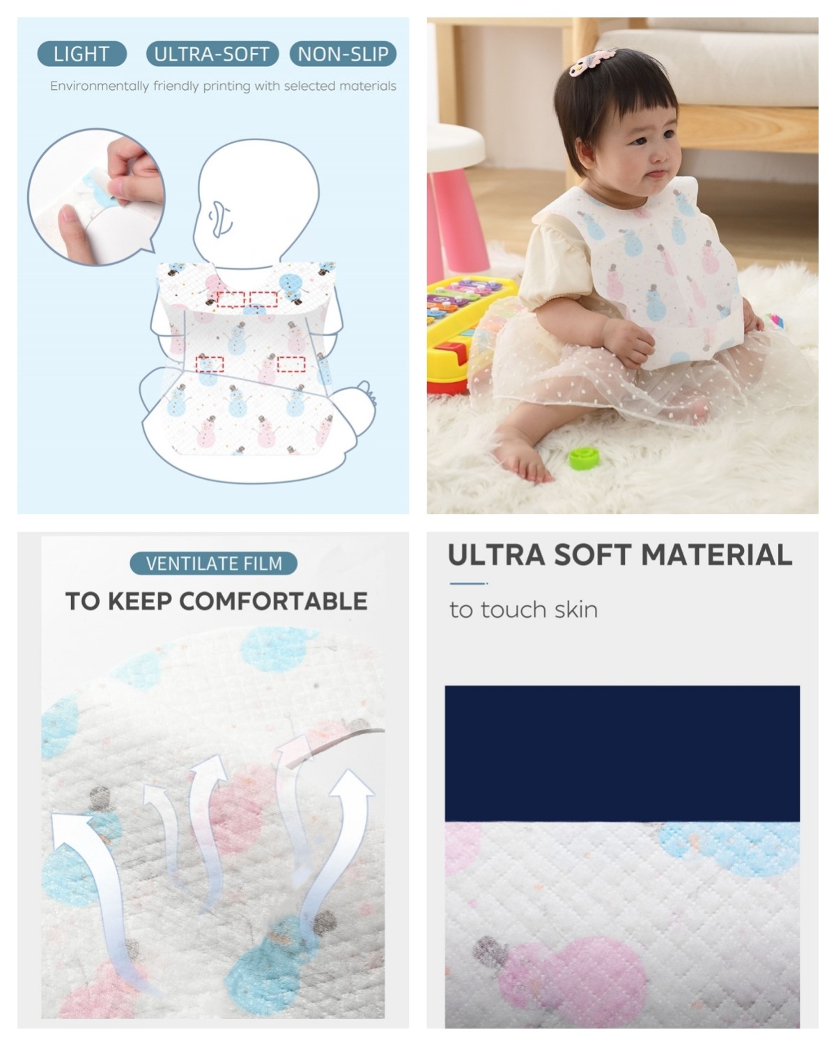 Unisex Disposable Feeding Baby Bibs highly Absorbent Daily Mealtime Use
