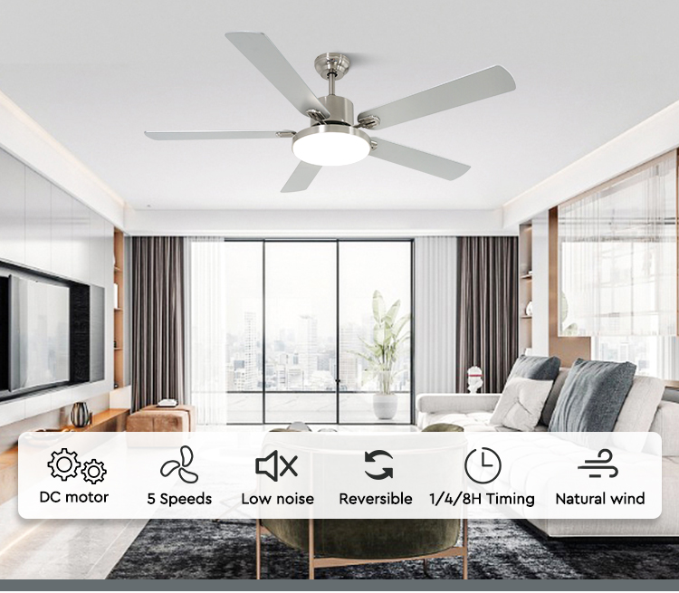 Smart Home 58 Inch Ceiling Fan with 5 MDF Blades and Remote Control 3 Color LED Light