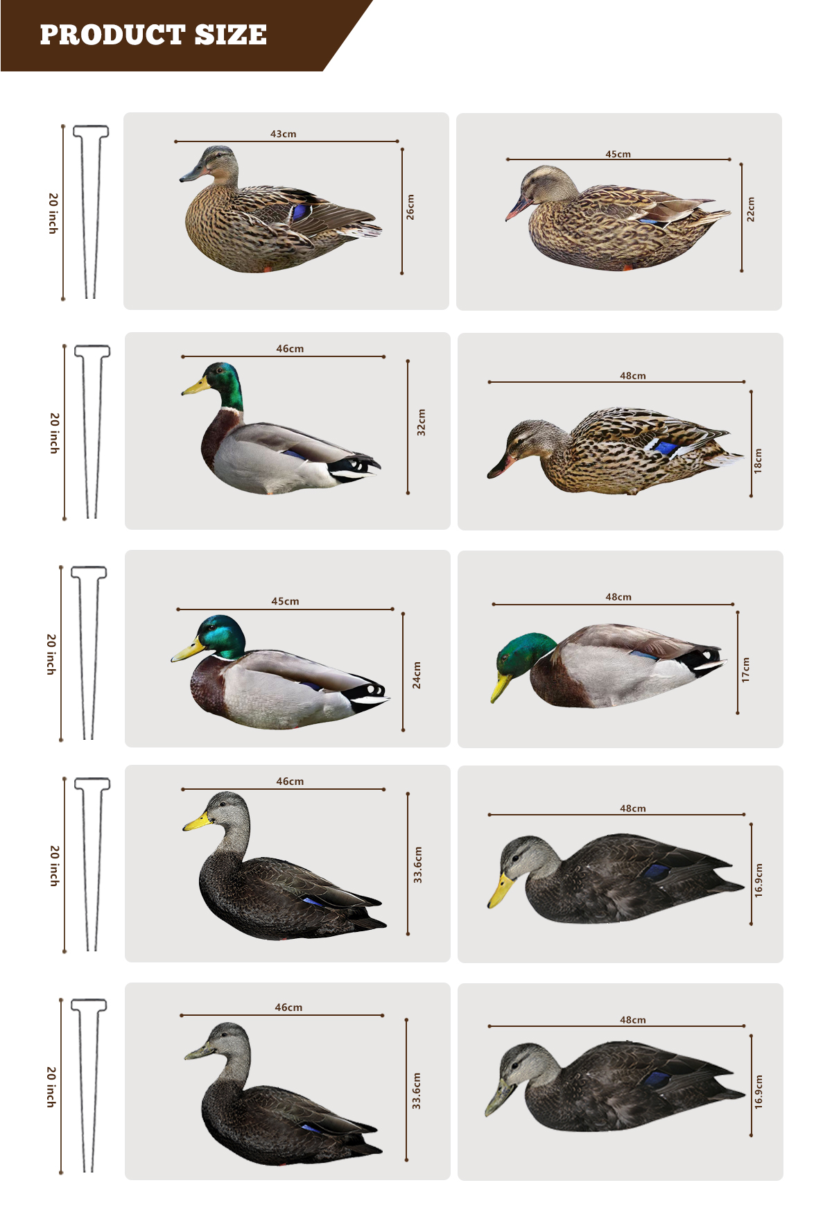 Silhouette Mallard Drake Hen Hunting Decoy 43x26CM 45x22CM 48x18CM Light Weight