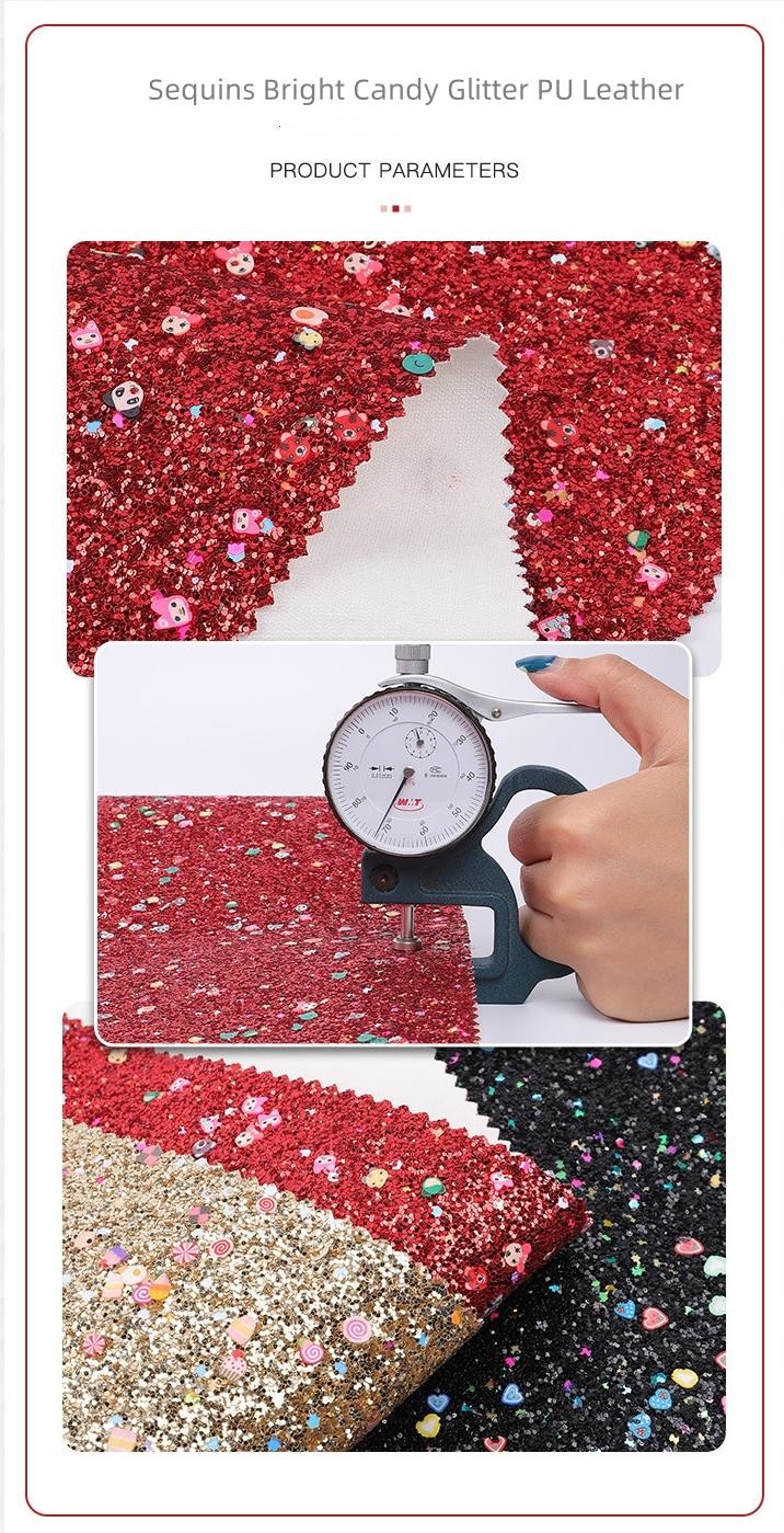 Printed Soft Glitter PU Leather Glamorous Sequins Bright Candy 1.2mm Thick
