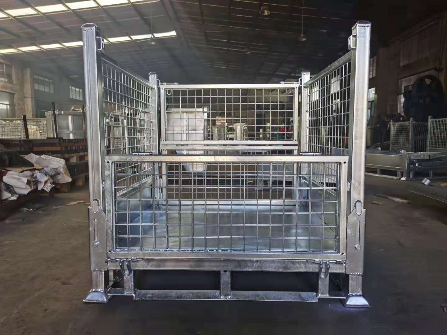 300kg 500kg Metal Mesh Storage Containers Folding Semi Open Steel
