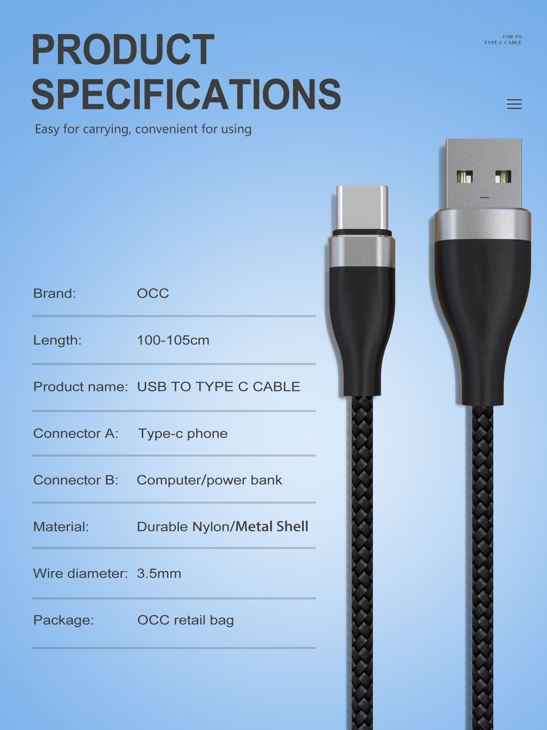 6Ft Fast Charger 5V 3A USB Type C to Type A Cable For Samsung Huawei PS5 Controller