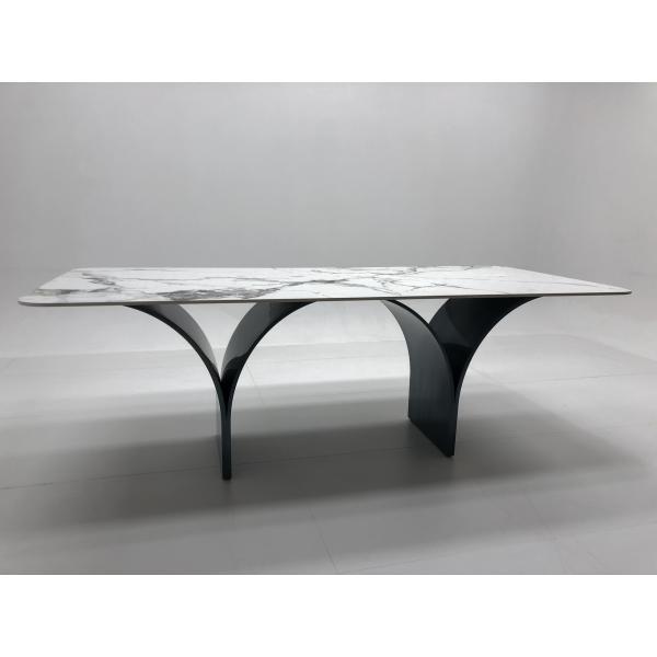 Rectangular Big Size W Shape Base Ceramic Marble Top Dining Table For Home