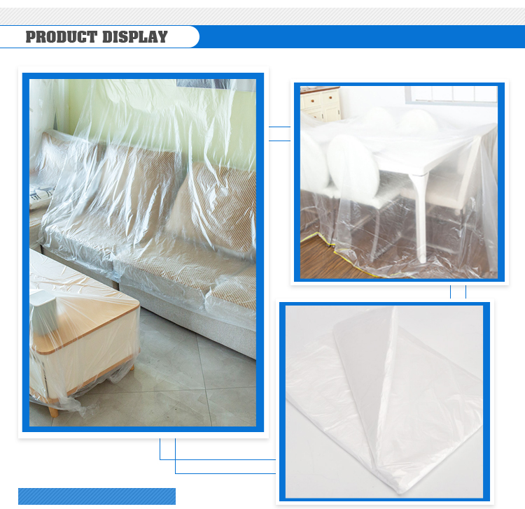 5.5-12.5 micron Thickness Table Plastic Dust Cover For Transparent Disposable Furniture