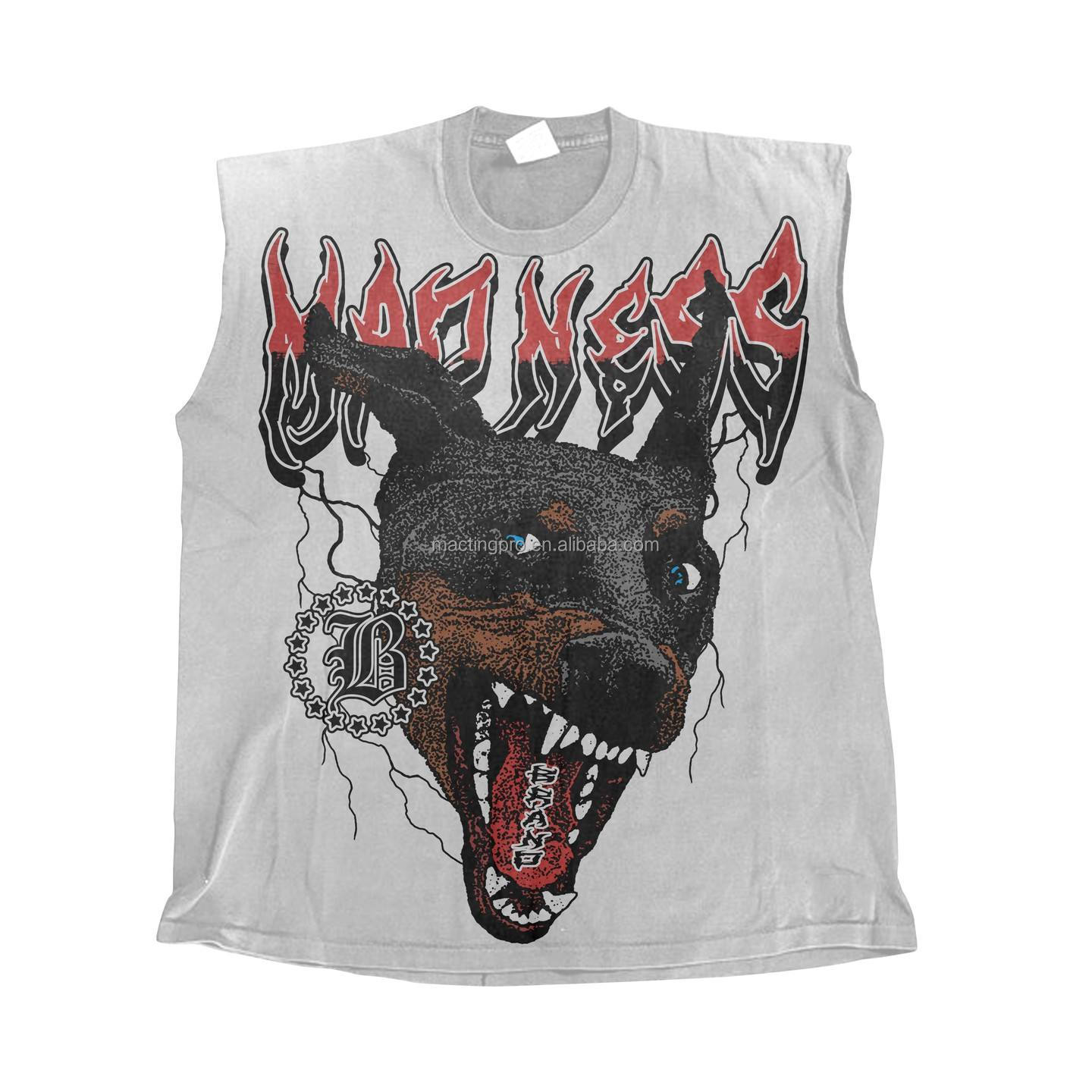 Men's Sleeveless T-Shirt with Custom Logo DTG Print and Vintage Washed Ribbed Design