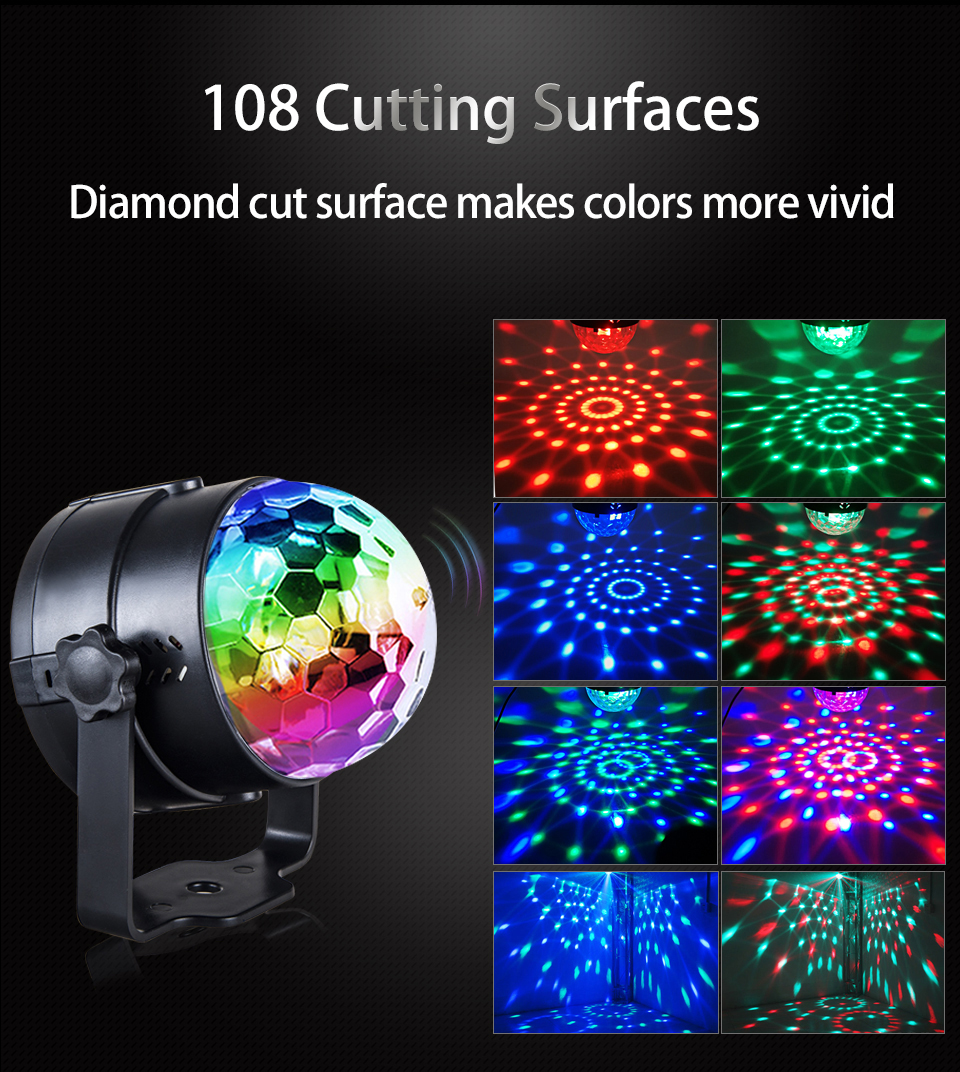 RGB Disco Ball Party Lights DJ Disco Light LED Projector Strobe Lamp Birthday Party Car Club Bar Karaoke Xmas Sound Acti