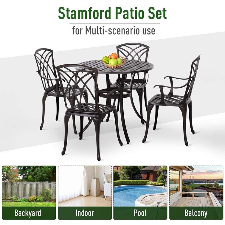 Modern Design Style Iron Frame Cast Aluminum Dining Furniture Set with Round Table