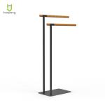 HEATED Black Bamboo Bathroom Towel Stand Metal Towel Rack