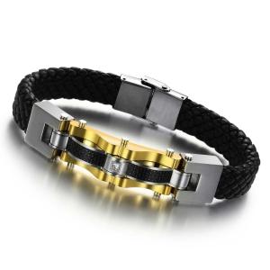 China Tagor Stainless Steel Jewelry Super Fashion Silicone Leather Bracelet Bangle TYSR107 wholesale