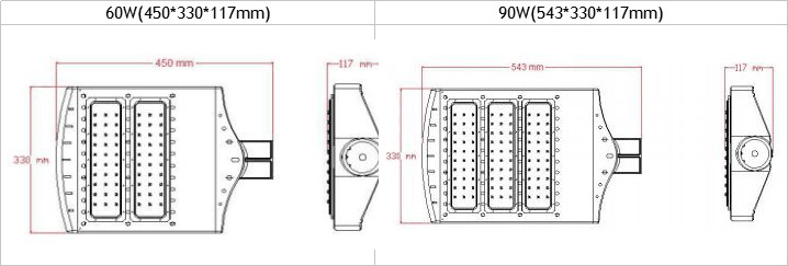 Silver Housing Dimmable LED Street Lights 150W Lumileds Chip 60 * 135 Degree Beam Angle