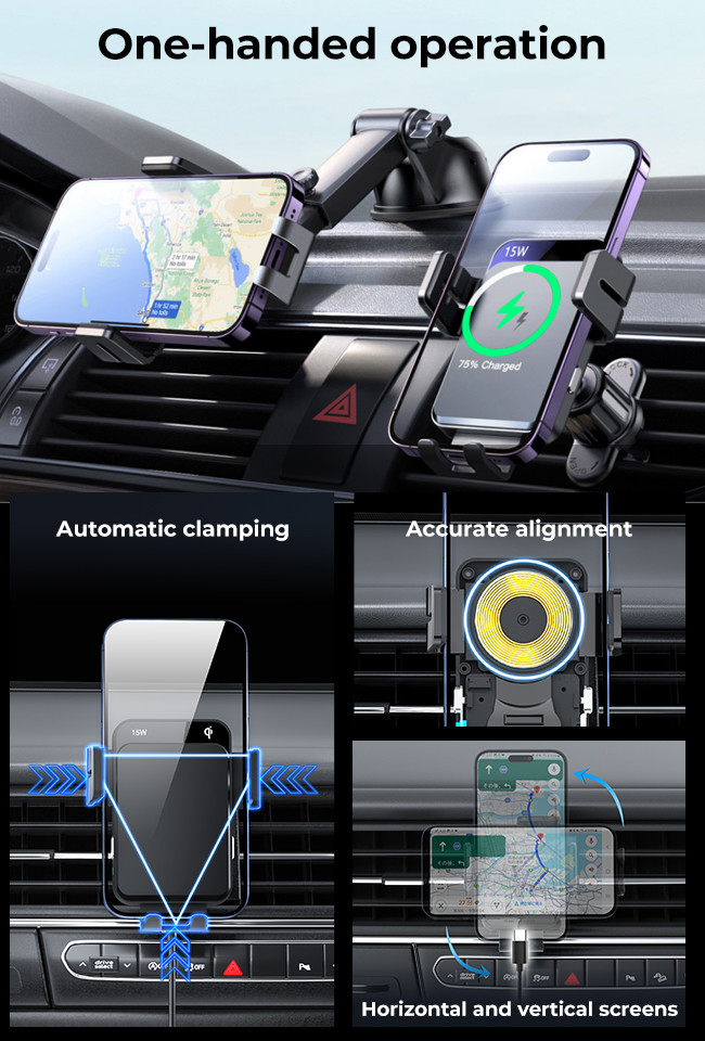Sliding Cover Design Car Phone Holder Three Way Automatic Adjustment Clamp Arm