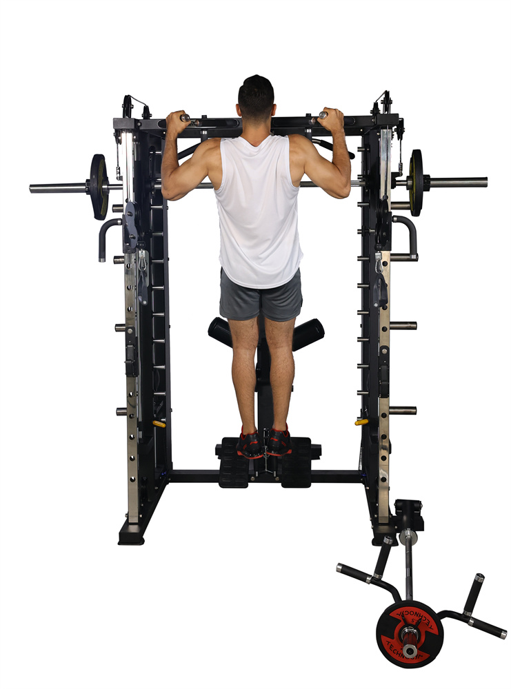 Commercial Gym Machine Cable Crossover for Multi-Function Station Home Use Power Rack with Steel Smith Machine and Plate Bench