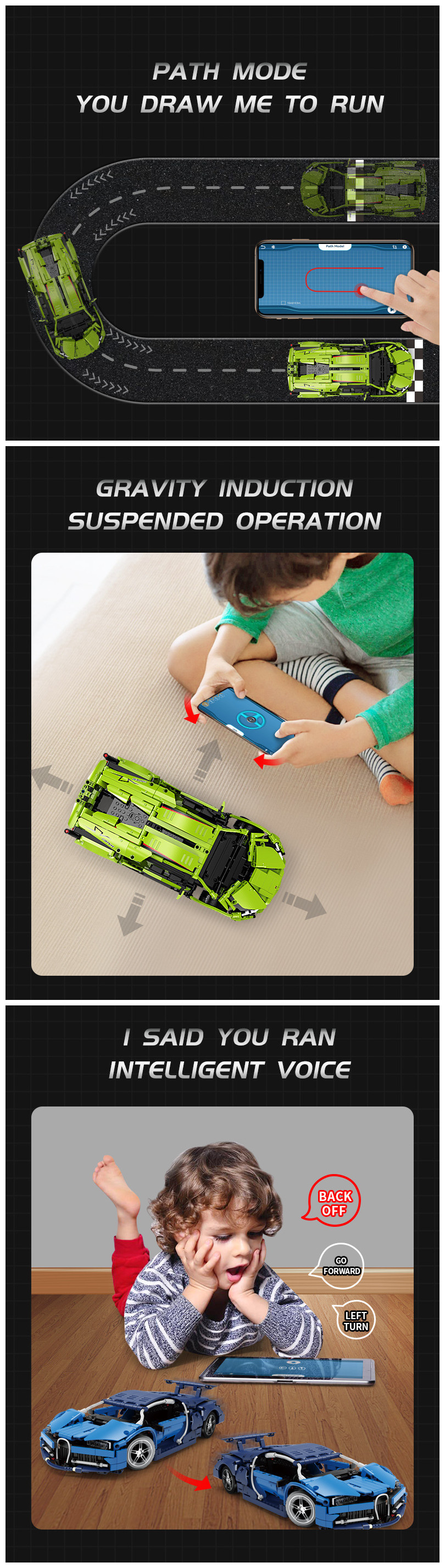 LEGO Compatible Electric Sports Car Building Block Toy 30m Remote Distance for Ages 14 Up