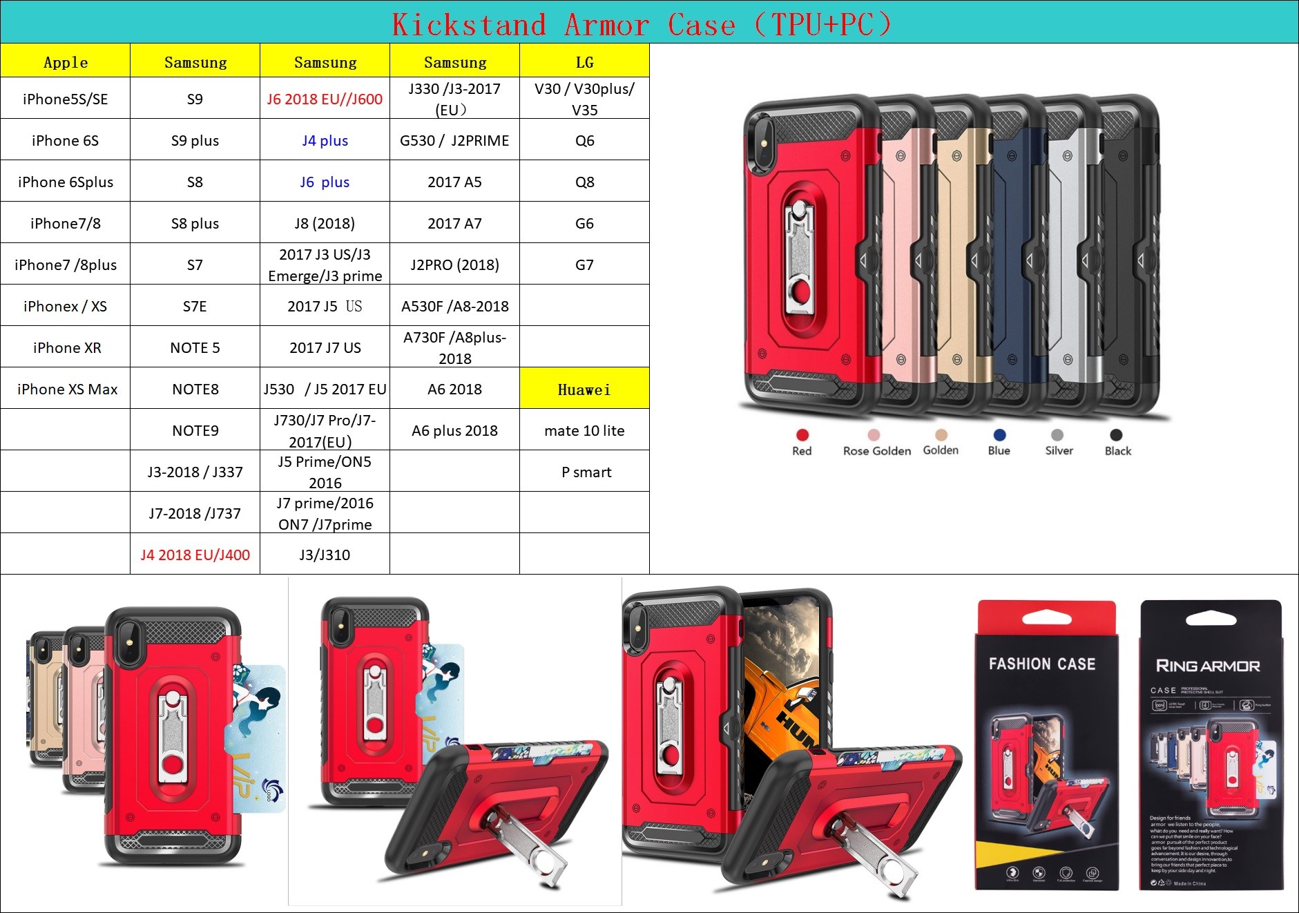 2 in 1 PC+TPU Color Red Black Kickstand Armor Case Back Cover For LG V30 V30PLUS V35 Q6 Q8 G7 Huawei Mate10 lite P Smart