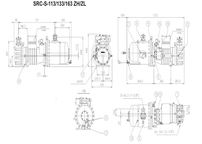 Durable SRC-S-133-ZL Screw Type Compressor Semi Hermetic For Air Cooled Chiller