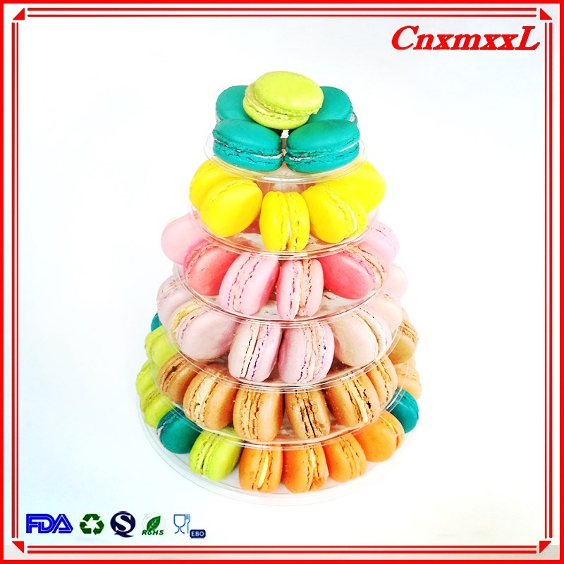 Plastic Pyramid Display Case 6 Tier Macaron Display Tower Case With Acrylic Base