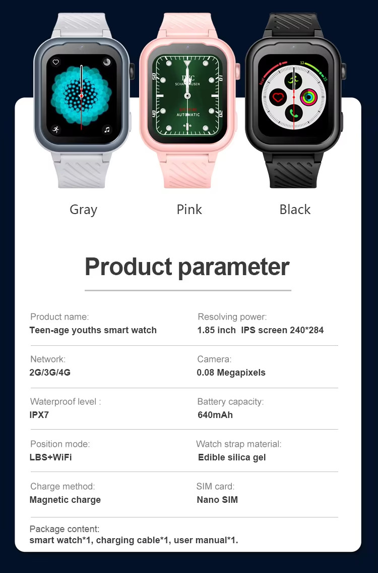 Teenager HD Video Call 4G Gps Tracker Smart Watch D39 1.85 Inch Screen