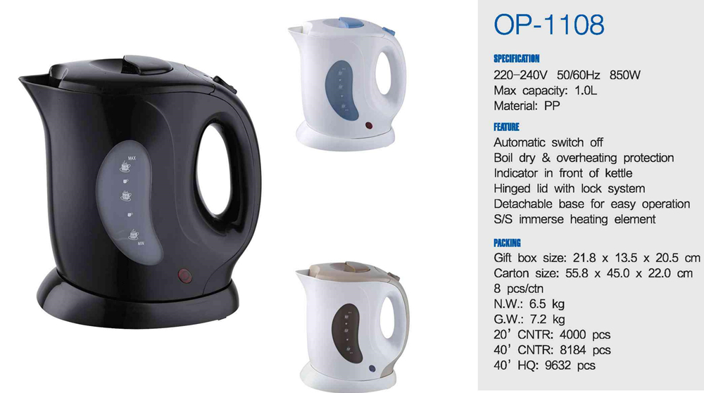 Auto Shut-off Electric Water Kettle with Fast Heating Speed and Electric Power Source