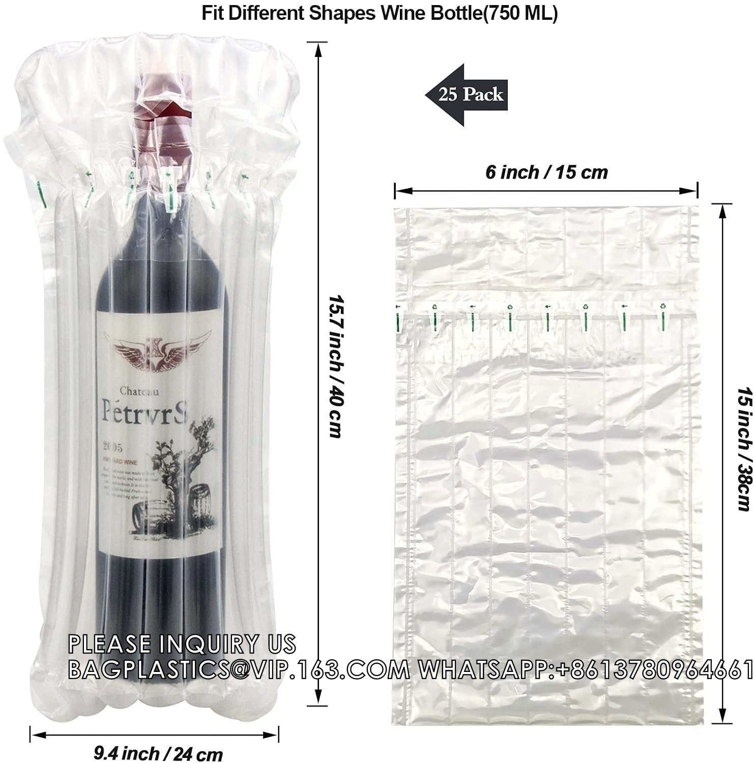 Wine Bottle Protector With Pump,Inflatable Wine Travel Bags,Air Column Cushion Packaging Wine Bags For Luggage