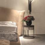 550mm Pine Lamp Bedside Table Round Mid Century Marble Top