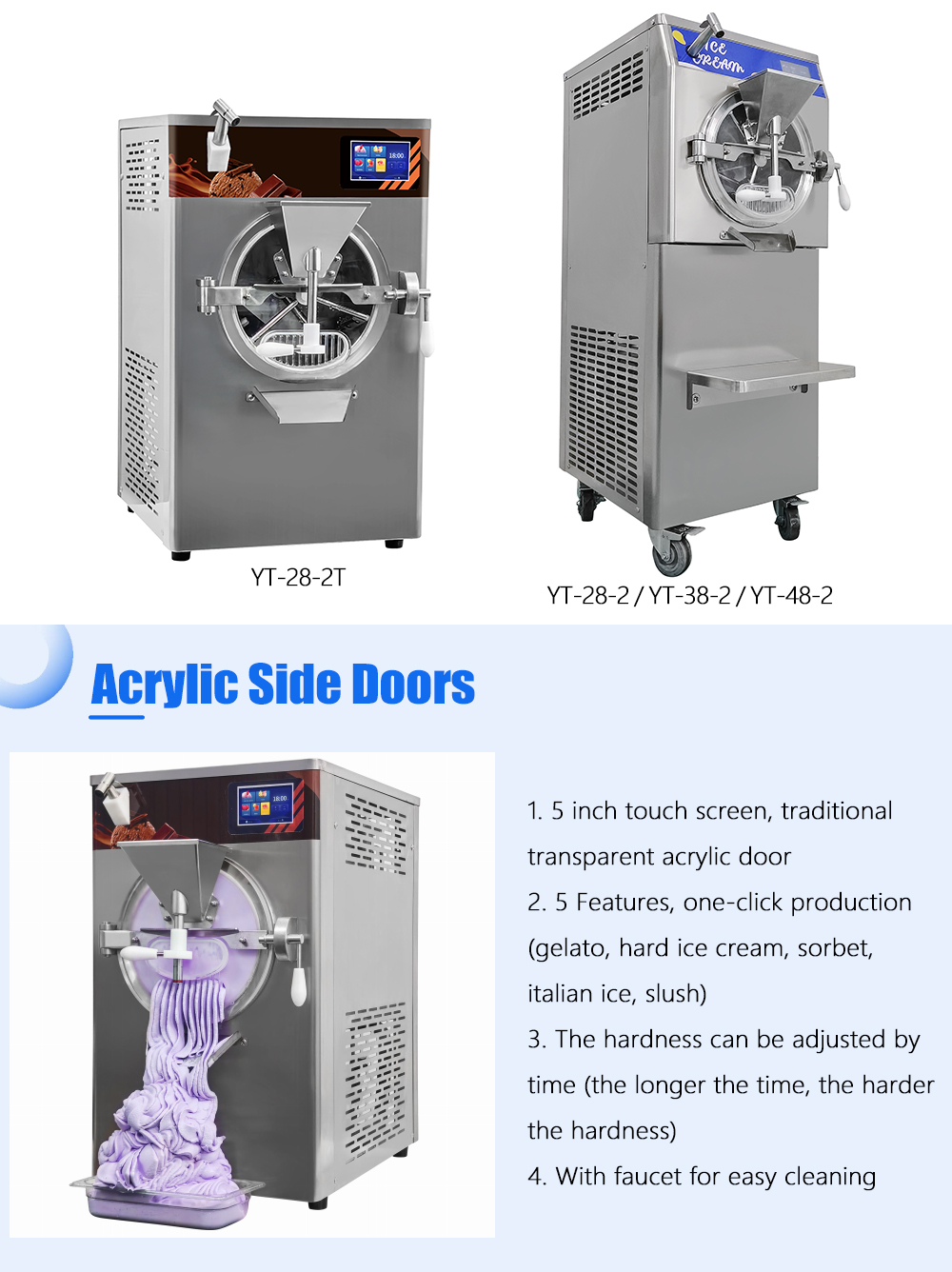 12L Capacity Hard Ice Cream Machines 48L/H Automatic Commercial Ice Creme Gelato Roll Maker for Business Sale App-Control