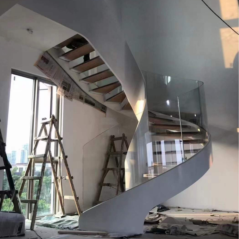 Spiral Rotating Stairs glass Balustrades Handrails Curved Tempered For Stairs