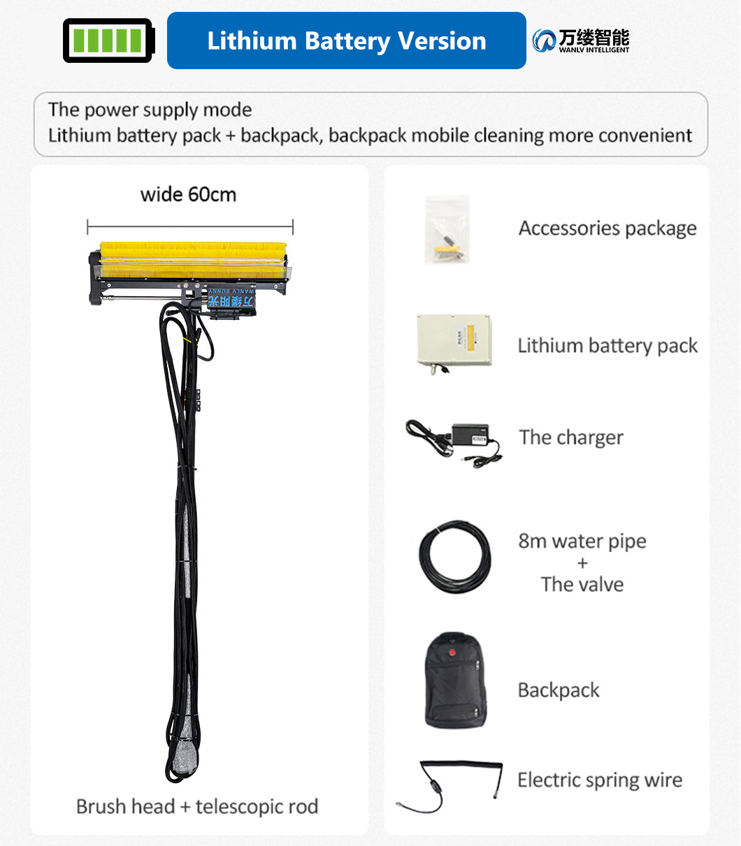High Altitude Cleaning Tool Solar Panel Cleaner Photovoltaic Rolling Cleaning Machine with 7.5 Meter Handle