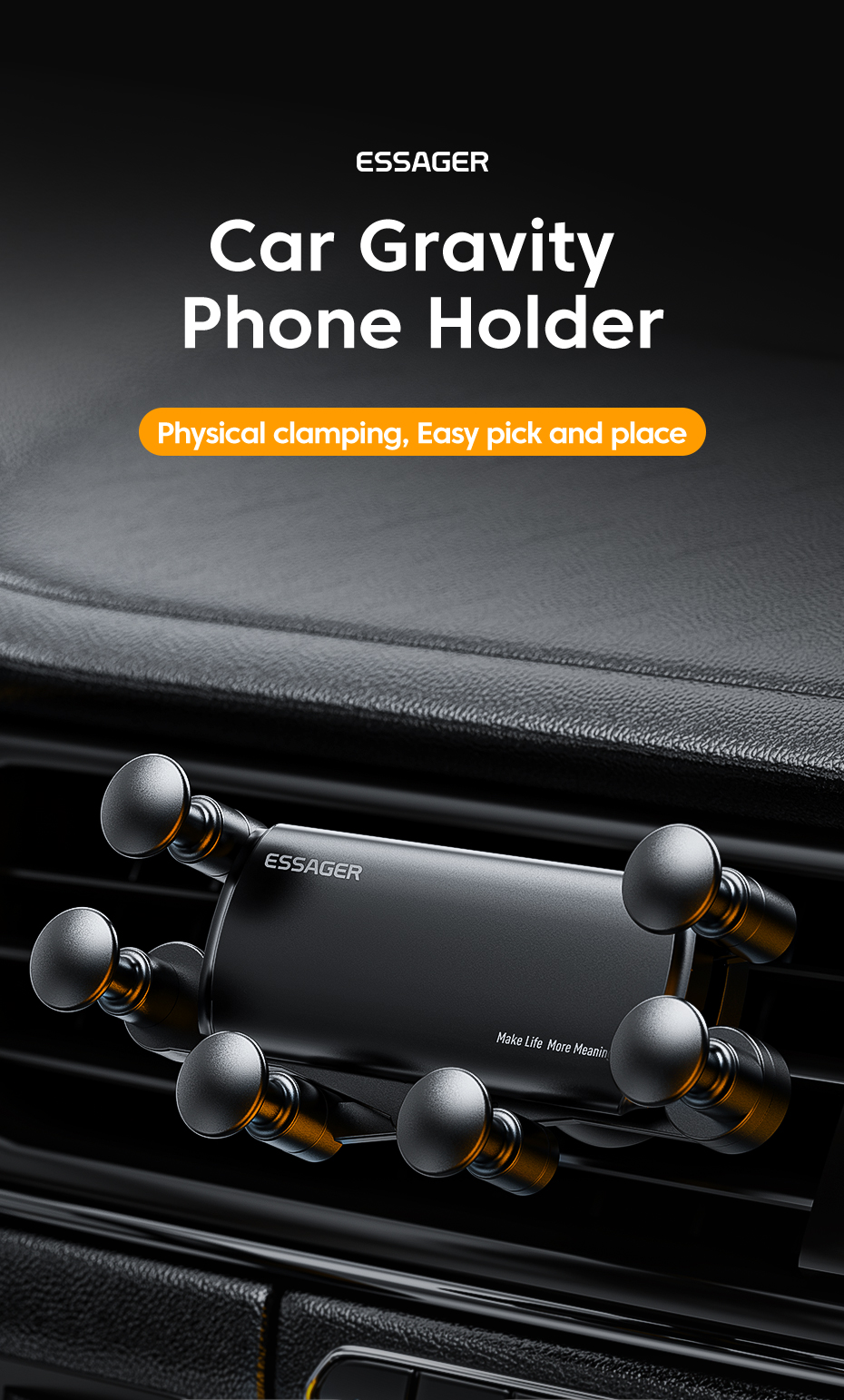ESSAGGER 2022 Tourist Six-Point Design Stable Gravity Car Mount Phone Holder