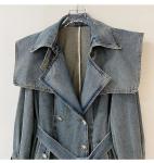 High End Fashion Winter Loose Blue Denim Jacket Windbreaker Trench Ladies Long