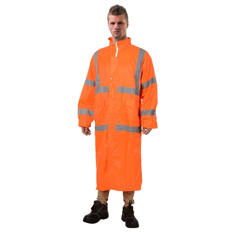 RAINWEAR Raincoats Polyester/PVC Hooded Adjustable Safety Rain Coat with Reflective Tape