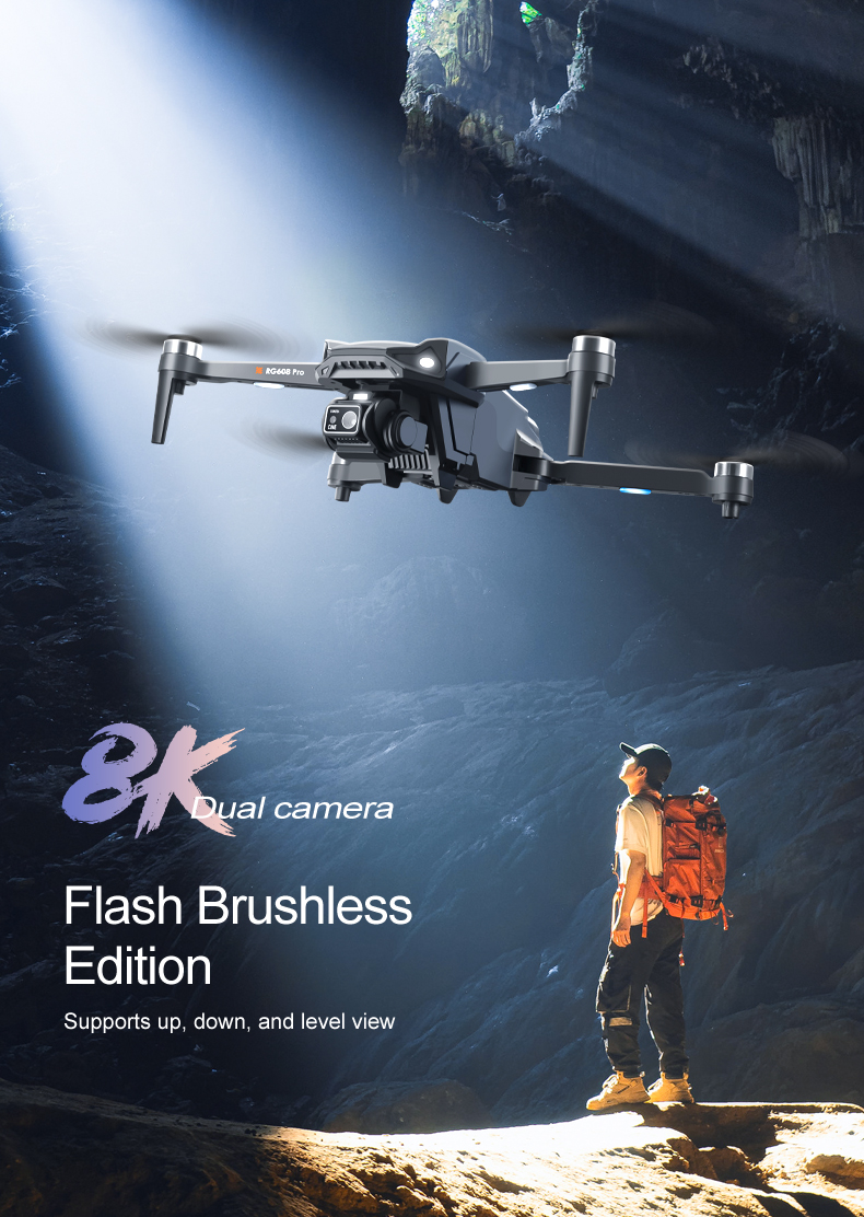 OEM Logo Rg608 Pro Lift Obstacle Avoidance 8k Dual Camera Night Flash Shooting Brushless Motor 2.4g Wifi Fpv Quadcopter