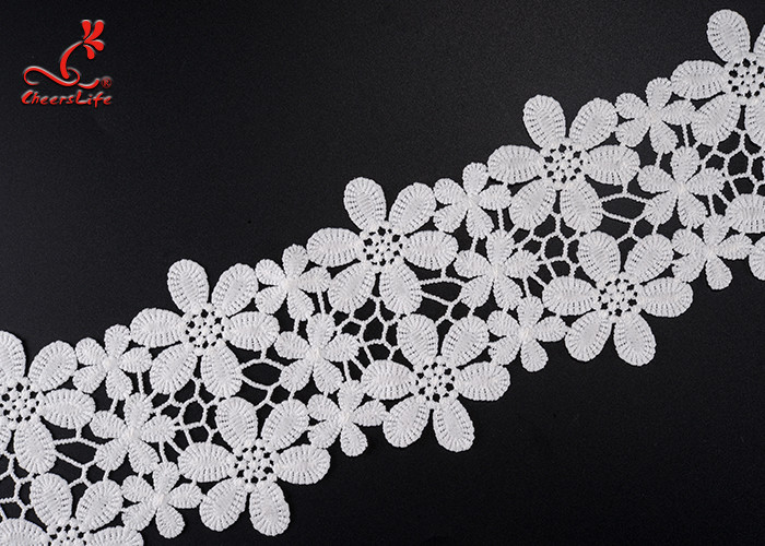 Beautiful Flower White Embroidered Lace Trim For Wedding Dress
