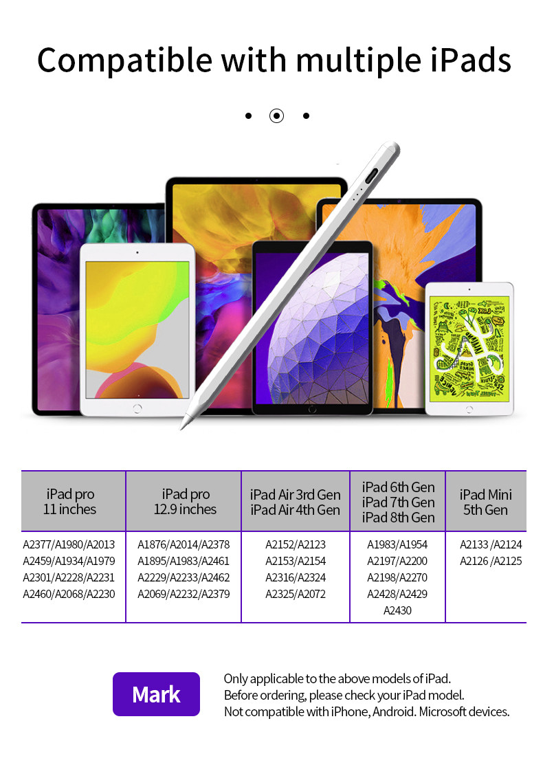 Fine Point Tip Stylus Pen For iPad Pressure Sensitivity Long Battery Life