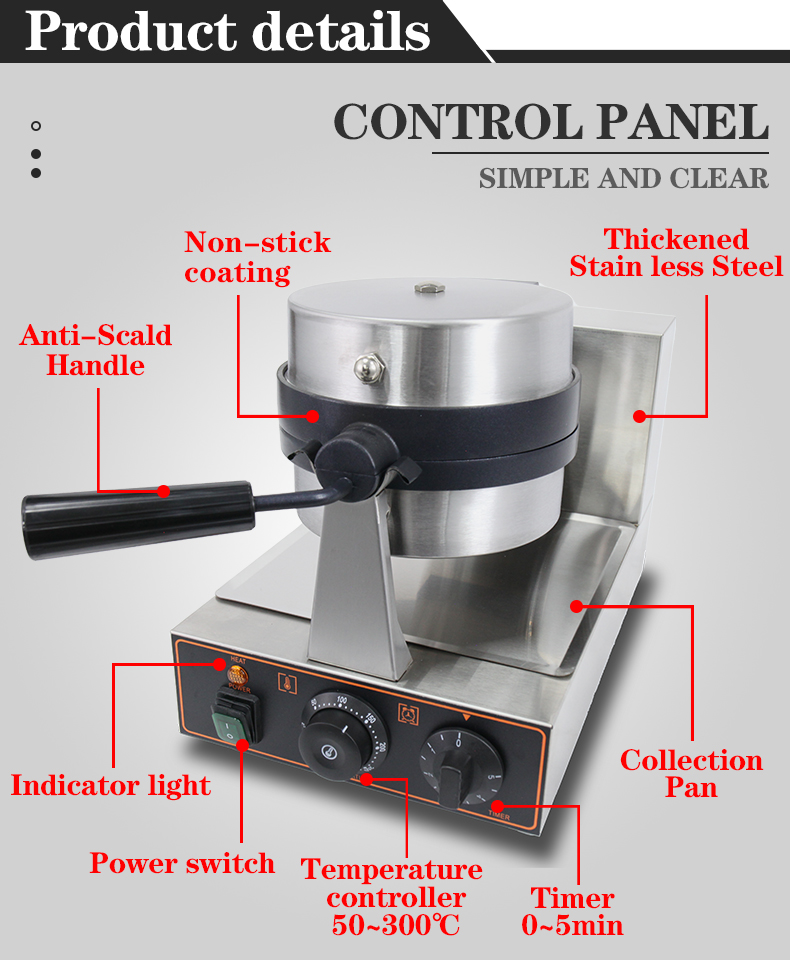 Electric UFO Waffle Maker Stainless Steel and Adjustable Thermostat for Snack Making