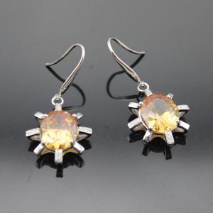 China 925 Sterling Silver Oval Champagne Cubic Zirocnia Dangle Earrings(E06J) wholesale